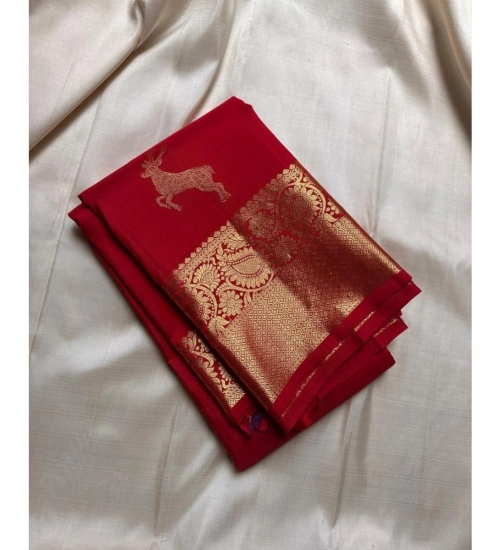 Generic Women's Silk Printed Saree With Unstitched Blouse 5.5Mtr (Red)