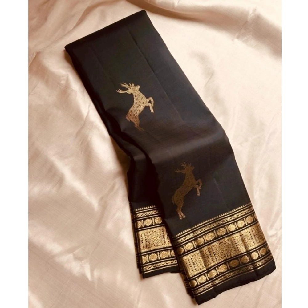 Generic Women's Silk Printed Saree With Unstitched Blouse 5.5Mtr (Black) Generic Women's Silk Printed Saree With Unstitched Blouse 5.5Mtr (Black)