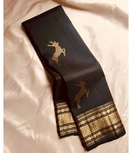 Generic Women's Silk Printed Saree With Unstitched Blouse 5.5Mtr (Black)