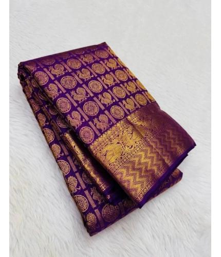 Generic Women's Silk Printed Saree With Unstitched Blouse 5.5Mtr (Purple)