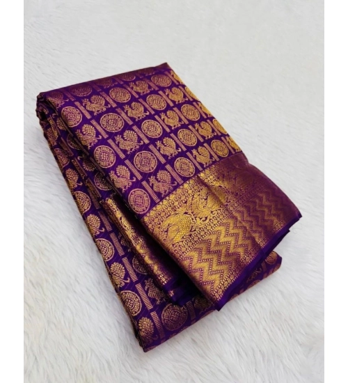 Generic Women's Silk Printed Saree With Unstitched Blouse 5.5Mtr (Purple)