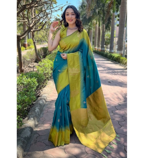 Generic Women's Silk Printed Saree With Unstitched Blouse 5.5Mtr (Rama)