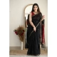 Generic Women's Cotton  Printed Saree With Unstitched Blouse 5.5Mtr (Black)