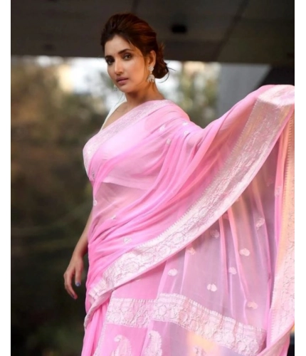 Generic Women's Cotton  Printed Saree With Unstitched Blouse 5.5Mtr (Pink)