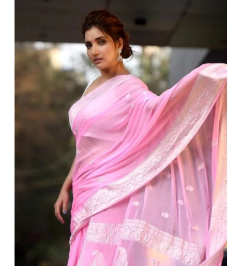 Generic Women's Cotton  Printed Saree With Unstitched Blouse 5.5Mtr (Pink)