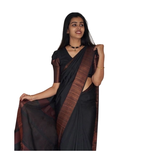 Generic Women's Silk Printed Saree With Unstitched Blouse 5.5Mtr (Black)