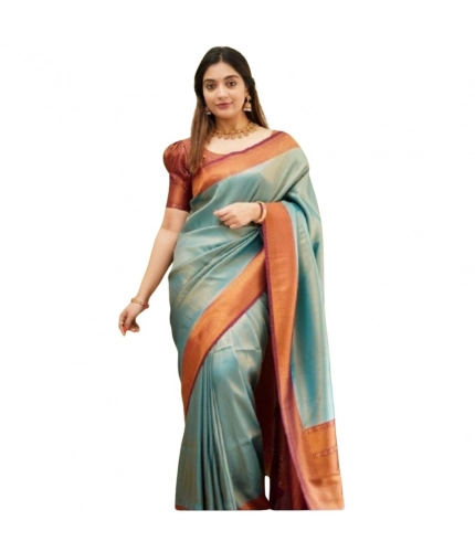 Generic Women's Silk Printed Saree With Unstitched Blouse 5.5Mtr (Rama)
