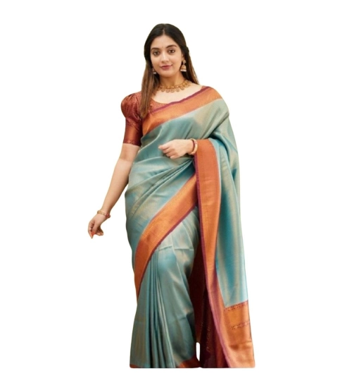Generic Women's Silk Printed Saree With Unstitched Blouse 5.5Mtr (Rama)