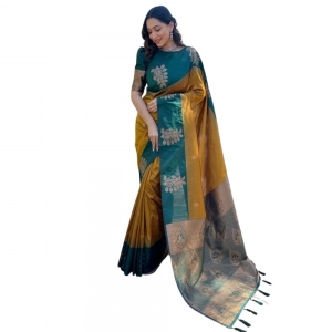 Generic Women's Silk Printed Saree With Unstitched Blouse 5.5Mtr (Yellow)