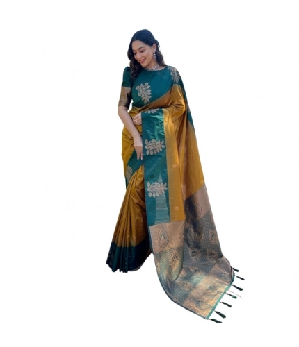 Generic Women's Silk Printed Saree With Unstitched Blouse 5.5Mtr (Yellow)