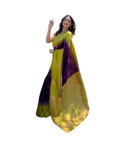 Generic Women's Silk Printed Saree With Unstitched Blouse 5.5Mtr (Wine)