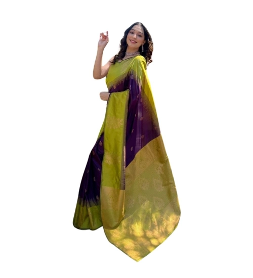 Generic Women's Silk Printed Saree With Unstitched Blouse 5.5Mtr (Wine)