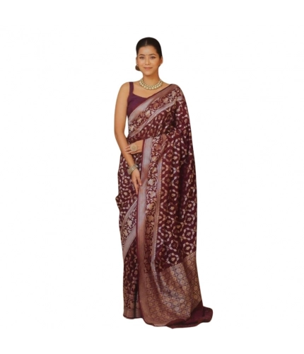 Generic Women's Silk Printed Saree With Unstitched Blouse 5.5Mtr (Maroon)