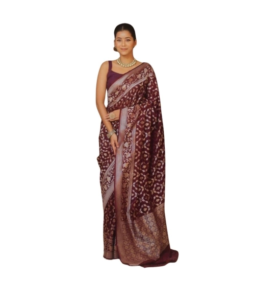 Generic Women's Silk Printed Saree With Unstitched Blouse 5.5Mtr (Maroon)