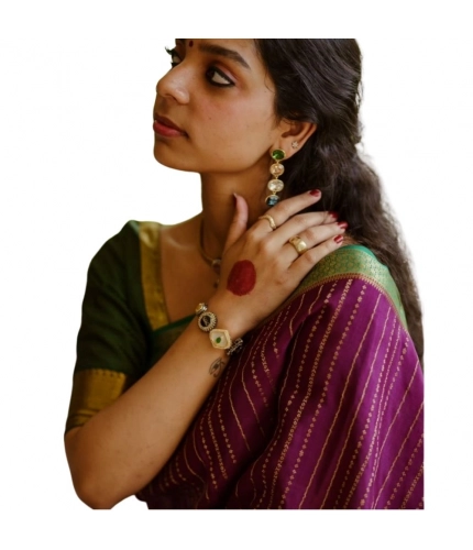 Generic Women's Silk Printed Saree With Unstitched Blouse 5.5Mtr (Wine)