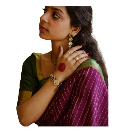 Generic Women's Silk Printed Saree With Unstitched Blouse 5.5Mtr (Wine)