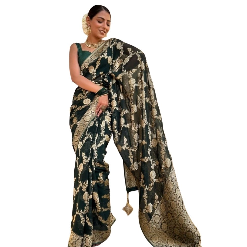 Generic Women's Silk Printed Saree With Unstitched Blouse 5.5Mtr (Dark Green) Generic Women's Silk Printed Saree With Unstitched Blouse 5.5Mtr (Dark Green)