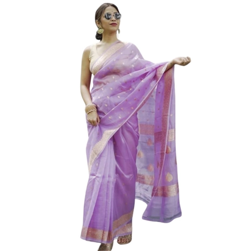Women's Cotton  Printed Saree With Unstitched Blouse 5.5Mtr (Lavender)