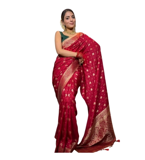 Generic Women's Silk Printed Saree With Unstitched Blouse 5.5Mtr (Red)
