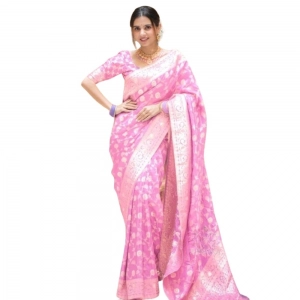 Generic Women's Silk Printed Saree With Unstitched Blouse 5.5Mtr (Pink)