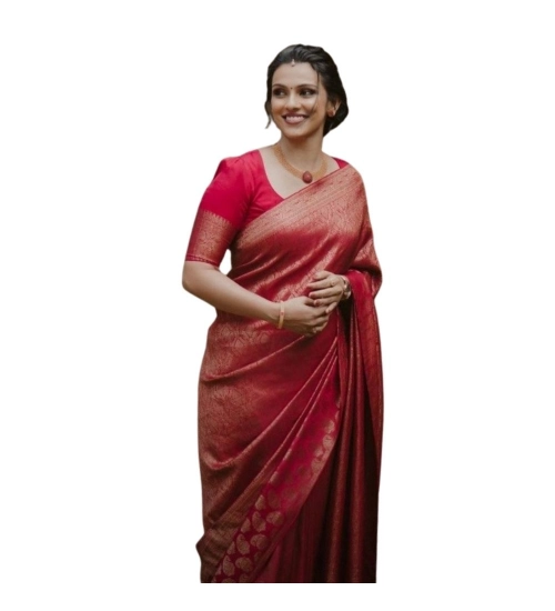 Generic Women's Silk Printed Saree With Unstitched Blouse 5.5Mtr (Red)