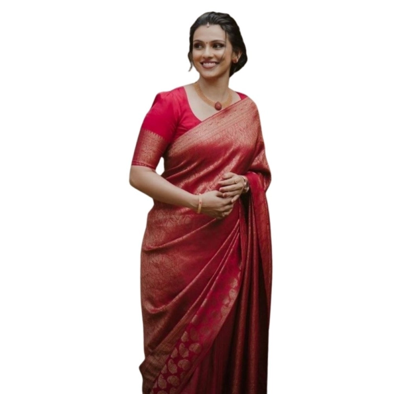 Women's Silk Printed Saree With Unstitched Blouse 5.5Mtr (Red) Women's Silk Printed Saree With Unstitched Blouse 5.5Mtr (Red)