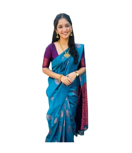 Generic Women's Silk Printed Saree With Unstitched Blouse 5.5Mtr (Rama)