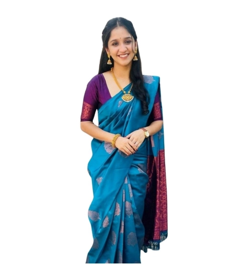 Generic Women's Silk Printed Saree With Unstitched Blouse 5.5Mtr (Rama)