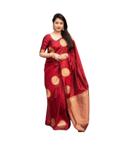 Generic Women's Silk Printed Saree With Unstitched Blouse 5.5Mtr (Red)