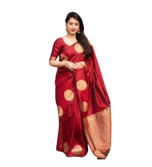 Generic Women's Silk Printed Saree With Unstitched Blouse 5.5Mtr (Red)