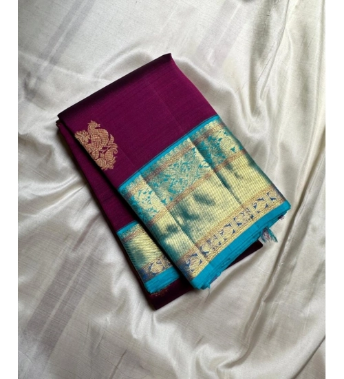 Generic Women's Silk Printed Saree With Unstitched Blouse 5.5Mtr (Wine)