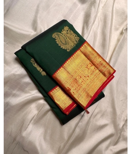 Generic Women's Silk Printed Saree With Unstitched Blouse 5.5Mtr (Green)