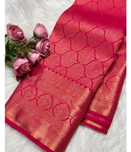 Generic Women's Silk Printed Saree With Unstitched Blouse 5.5Mtr (Rani Pink)