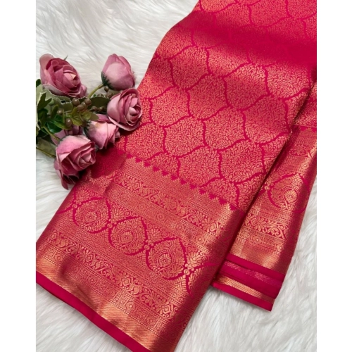 Women's Silk Printed Saree With Unstitched Blouse 5.5Mtr (Rani Pink)