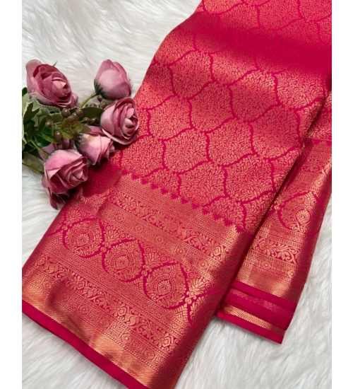 Generic Women's Silk Printed Saree With Unstitched Blouse 5.5Mtr (Rani Pink)