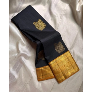 Generic Women's Silk Printed Saree With Unstitched Blouse 5.5Mtr (Black)