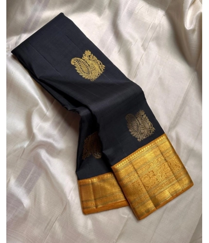 Generic Women's Silk Printed Saree With Unstitched Blouse 5.5Mtr (Black)