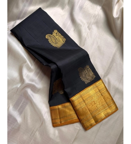 Generic Women's Silk Printed Saree With Unstitched Blouse 5.5Mtr (Black)