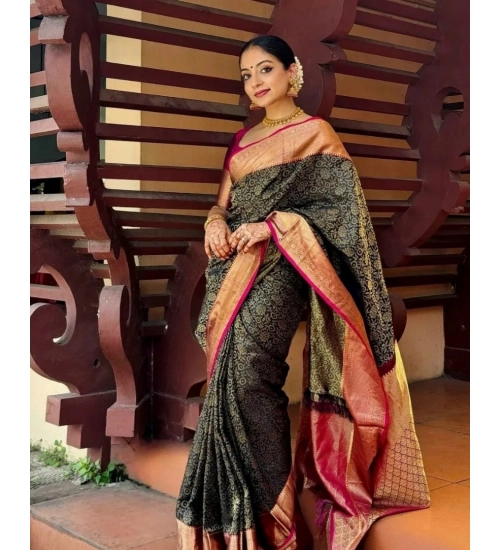 Generic Women's Silk Printed Saree With Unstitched Blouse 5.5Mtr (Green)
