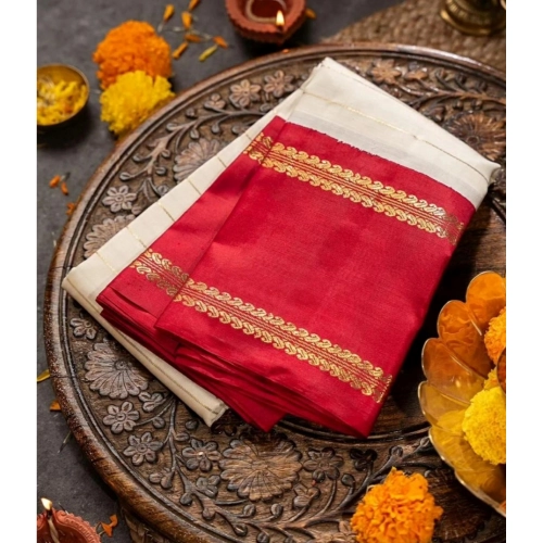 Women's Silk Printed Saree With Unstitched Blouse 5.5Mtr (Off White)