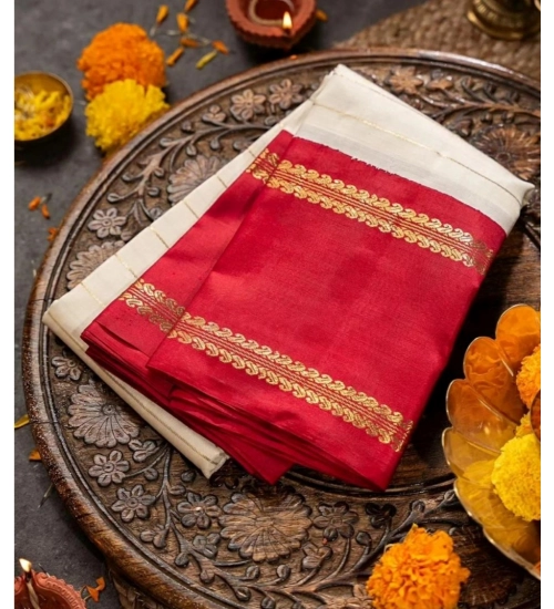 Generic Women's Silk Printed Saree With Unstitched Blouse 5.5Mtr (Off White)