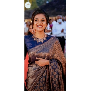 Generic Women's Silk Printed Saree With Unstitched Blouse 5.5Mtr (Blue)