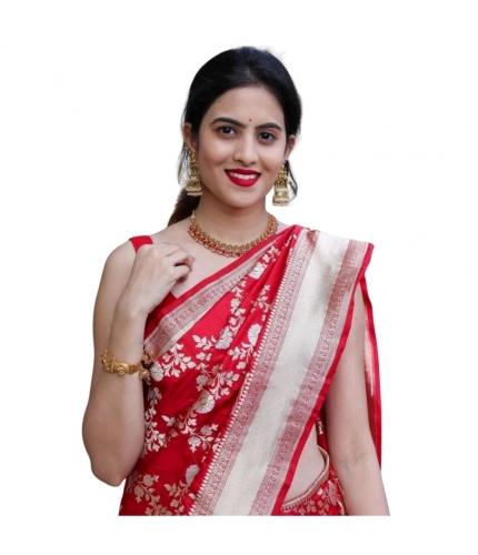 Generic Women's Silk Printed Saree With Unstitched Blouse 5.5Mtr (White)