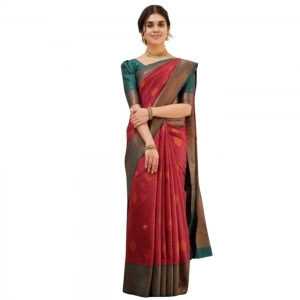 Generic Women's Silk Printed Saree With Unstitched Blouse 5.5Mtr (Red)
