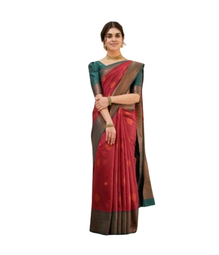 Generic Women's Silk Printed Saree With Unstitched Blouse 5.5Mtr (Red)