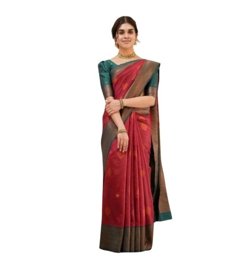 Generic Women's Silk Printed Saree With Unstitched Blouse 5.5Mtr (Red)