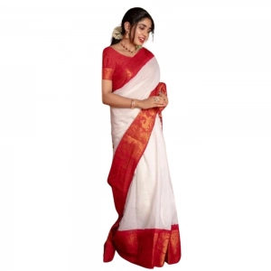 Generic Women's Silk Printed Saree With Unstitched Blouse 5.5Mtr (White)