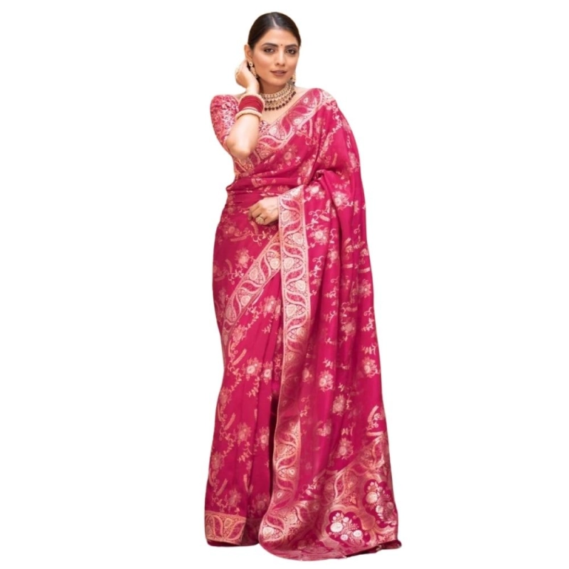 Women's Silk Printed Saree With Unstitched Blouse 5.5Mtr (Pink) Women's Silk Printed Saree With Unstitched Blouse 5.5Mtr (Pink)