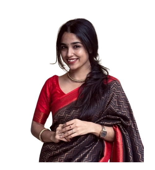 Generic Women's Silk Printed Saree With Unstitched Blouse 5.5Mtr (Brown)