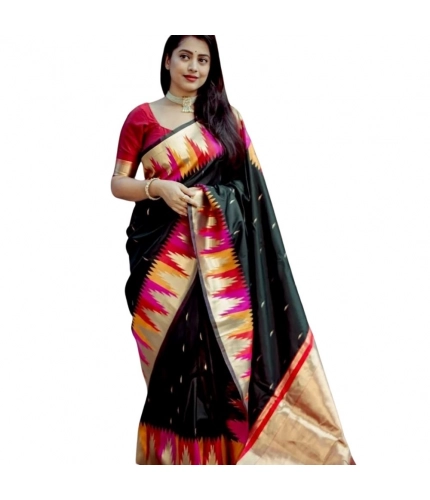 Generic Women's Silk Printed Saree With Unstitched Blouse 5.5Mtr (Multicolor)